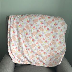 ✅ 3/$10‼️ Floral Bunny Print Blanket - White and Pink 30x30